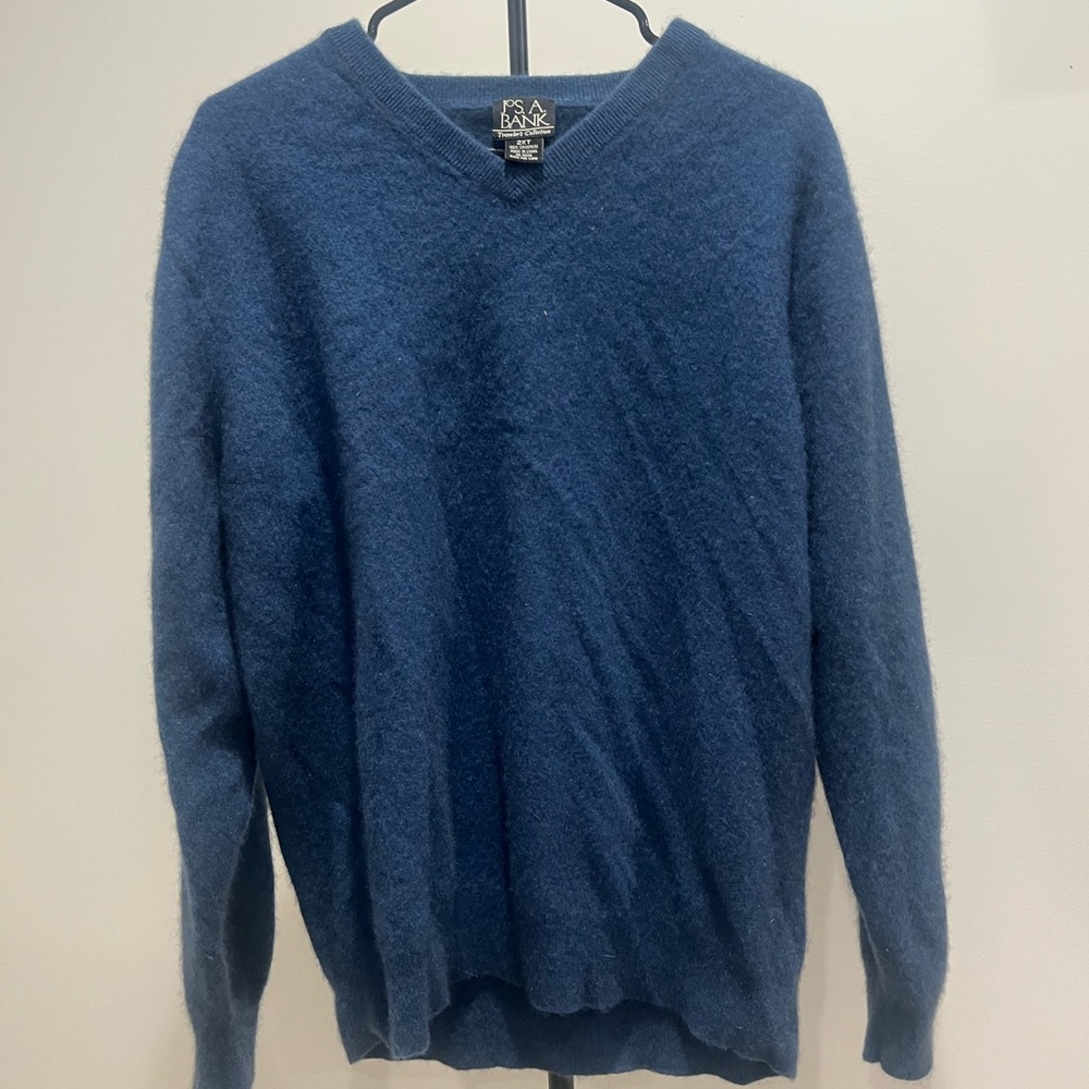 Jos A Bank Travelers Collection 100% Cashmere 2XT Blue V Neck Sweater